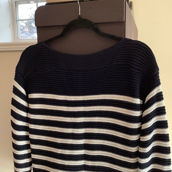 Lauren Ralph Lauren Navy & White Striped Fine Ribbed 100% Cotton Sweater Size S - Picture 9 of 13